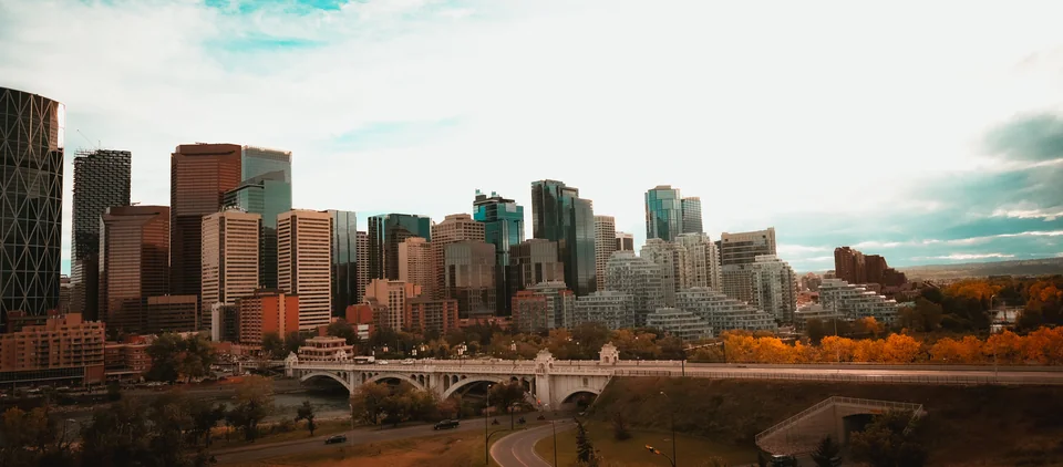 Calgary skyline and Centre Street Bridge across the Bow River